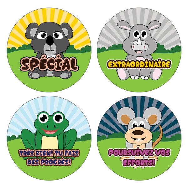 Creanoso French Animals Praise Words Rewards Stickers for Kids (10-Sheets) Ã¢â‚¬â€œ Great Learning Wall Art Decal Stickers Ã¢â‚¬â€œ Stocking Stuffers Gifts for Kids, Boys, Girls Ã¢â‚¬â€œ Unique Sticky Cards Token Giveaway