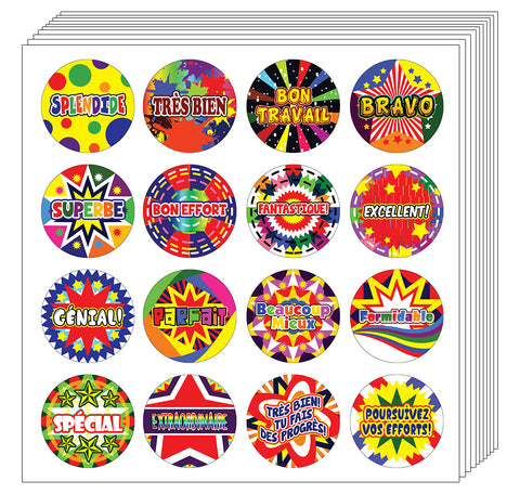 Creanoso French Praise Words Rewards Stickers for Kids  Ã¢â‚¬â€œ Great Learning Wall Art Decal Stickers