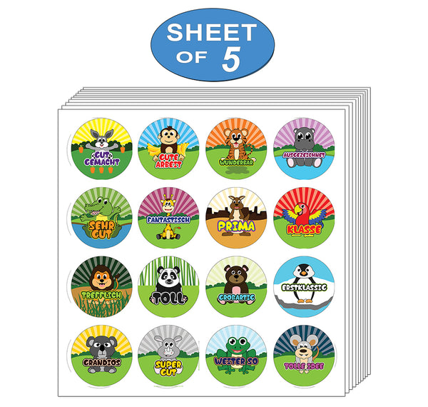 Creanoso Kids German Reward Praise Stickers - Animals Ã¢â‚¬â€œ Positive Rewards Incentives for Children
