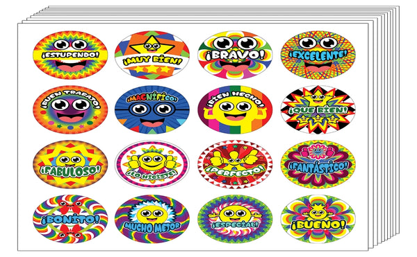 Spanish Happy Reward Stickers (20-Sheet) - Stocking Stuffers Premium Quality Gifts for Children, Teens, Adults - Corporate Giveaways & Party Favors