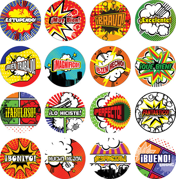Creanoso Spanish Comic Praise Stickers (20-Sheet) Ã¢â‚¬â€œ Premium Gifts for Men, Women, Teens, Kids Ã¢â‚¬â€œ Incentive Reward Ideas