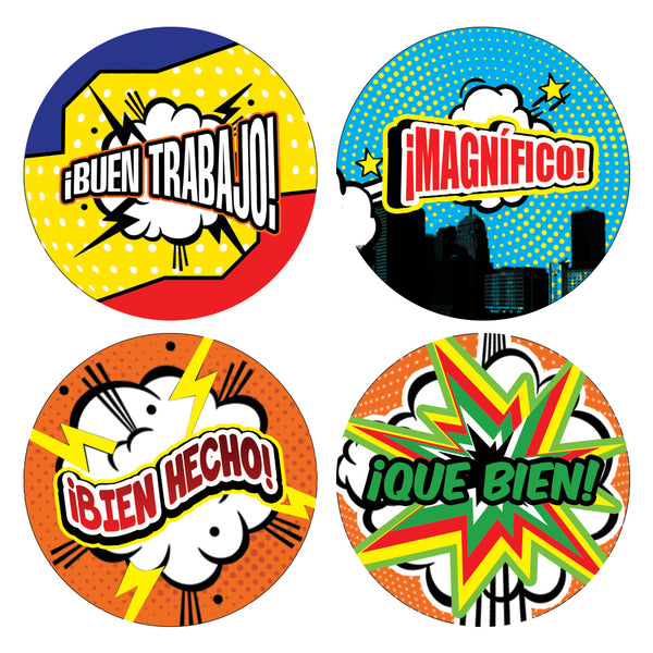 Creanoso Spanish Comic Praise Stickers (5-Sheet) - Classroom Reading Rewards and Incentive Gifts