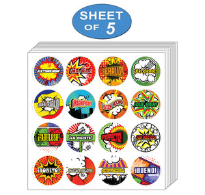 Creanoso Spanish Comic Praise Stickers (5-Sheet) - Classroom Reading Rewards and Incentive Gifts