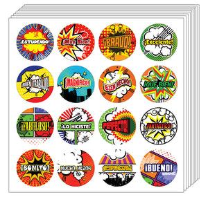 Creanoso Spanish Comic Praise Stickers (20-Sheet) Ã¢â‚¬â€œ Premium Gifts for Men, Women, Teens, Kids Ã¢â‚¬â€œ Incentive Reward Ideas