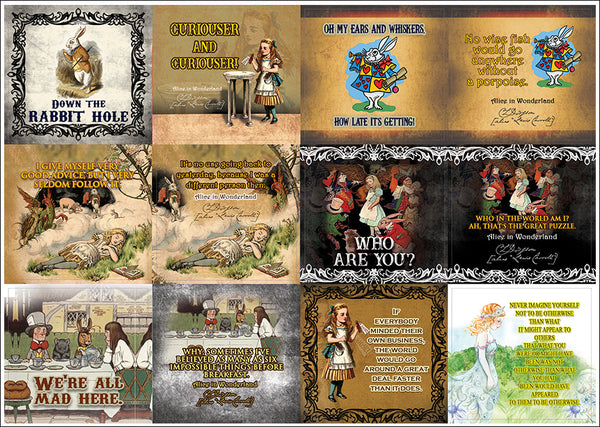 Creanoso Alice in Wonderland Stickers (10-Sheet) â€“ Total 120 pcs (10 X 12pcs) Individual Small Size 2.1 x 2. Inches , Unique Designs DIY Decoration Art Decal for Children