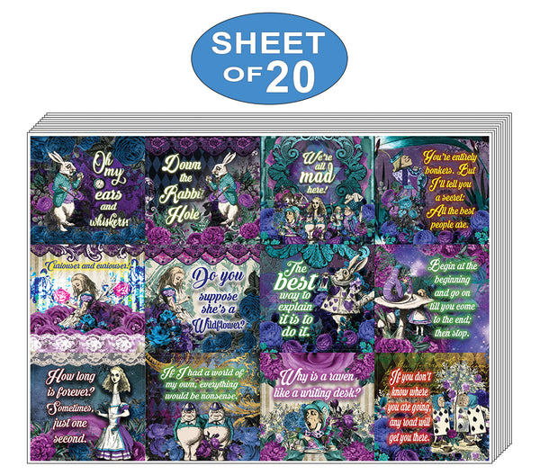 Creanoso Alice in Wonderland Stickers Series 2 (20-Sheet) - Fun, Unique Assorted Designs for Children - Stocking Stuffers Party Favors & Giveaways for Teens