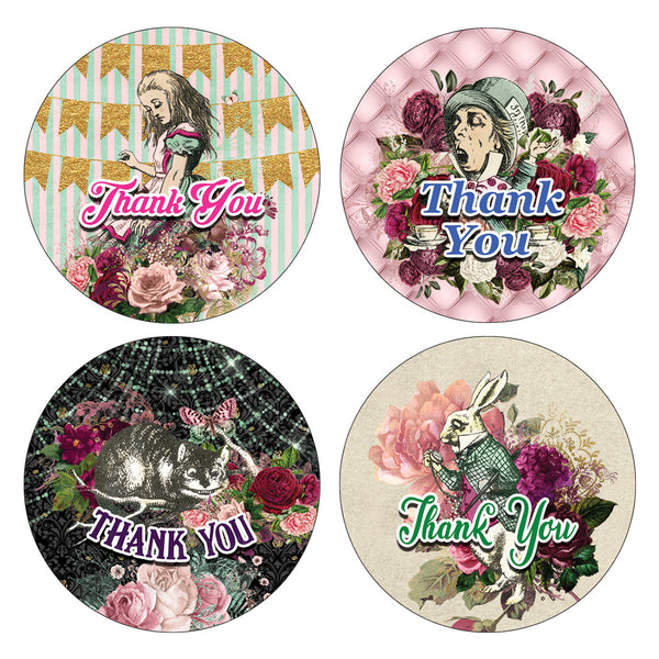 Creanoso Alice in Wonderland Thank You Stickers Ã¢â‚¬â€œ Gift Giveaways Stickers for Kids