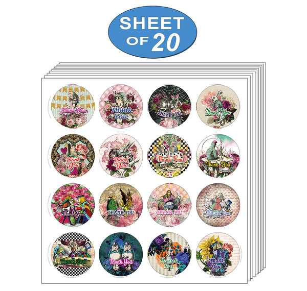 Creanoso Alice in Wonderland Thank You Stickers Ã¢â‚¬â€œ Gift Giveaways Stickers for Kids