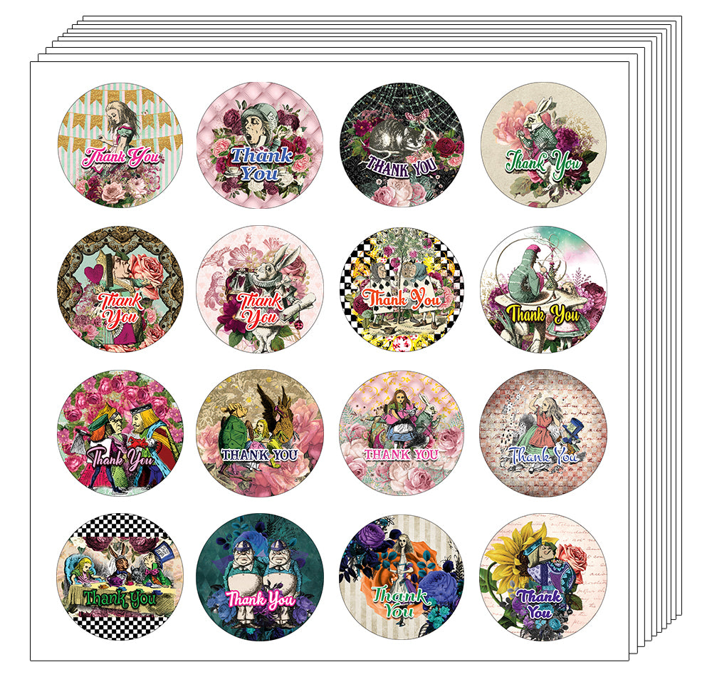 Creanoso Alice in Wonderland Thank You Stickers Ã¢â‚¬â€œ Gift Giveaways Stickers for Kids