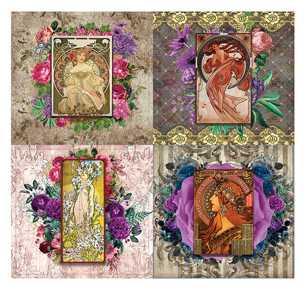 Creanoso Alphonse Mucha Art Stickers (10-Sheet) â€“ Total 120 pcs (10 X 12pcs) Individual Small Size 2.1 x 2. Inches , Unique Designs DIY Decoration Art Decal for Children