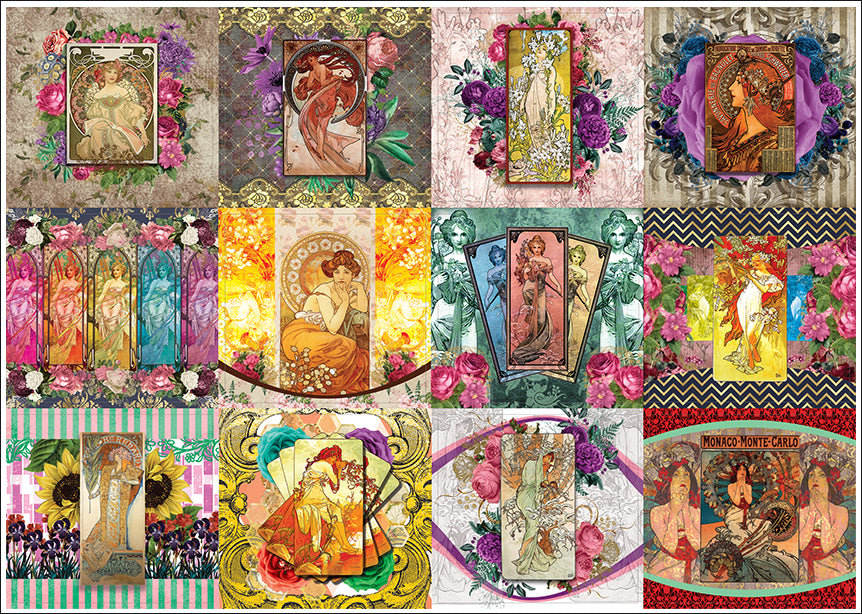 Creanoso Alphonse Mucha Art Stickers (10-Sheet) â€“ Total 120 pcs (10 X 12pcs) Individual Small Size 2.1 x 2. Inches , Unique Designs DIY Decoration Art Decal for Children