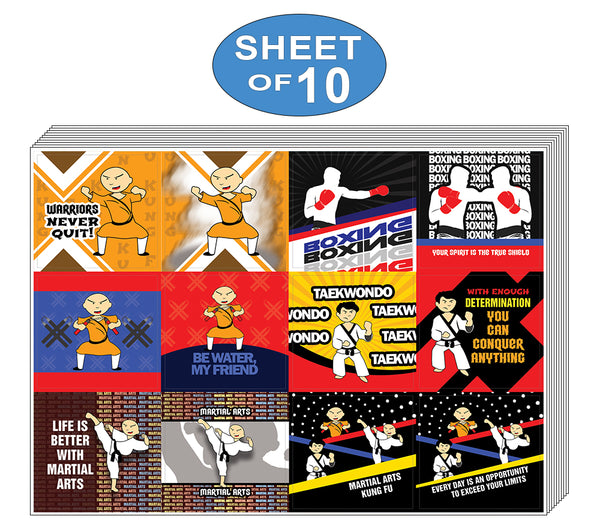 Creanoso Martial Arts Stickers (10-Sheet) Ã¢â‚¬â€œ Total 120 pcs (10 X 12pcs) Individual Small Size 2.1 x 2. Inches , Waterproof, Unique Personalized Themes Designs, Any Flat Surface DIY Decoration Art Decal for Boys & Girls, Children, Teens