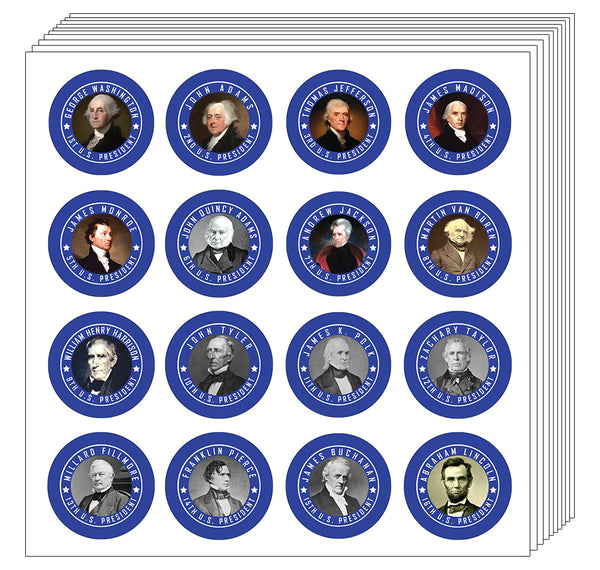 Presidents of The United States Stickers - Assorted Designs for Children - Classroom Reward Incentives for Students