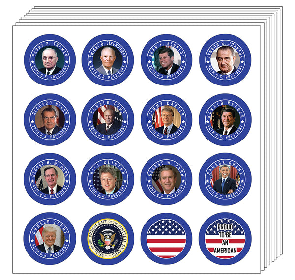 Presidents of The United States Stickers - Assorted Designs for Children - Classroom Reward Incentives for Students