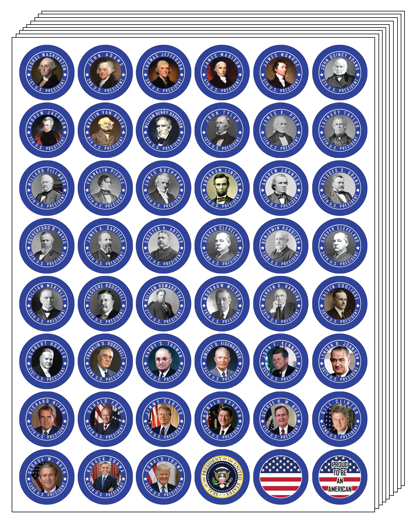 Presidents of The United States Stickers - Assorted Designs for Children - Classroom Reward Incentives for Students