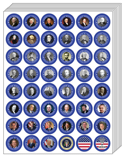 Presidents of The United States Stickers - Assorted Designs for Children - Classroom Reward Incentives for Students