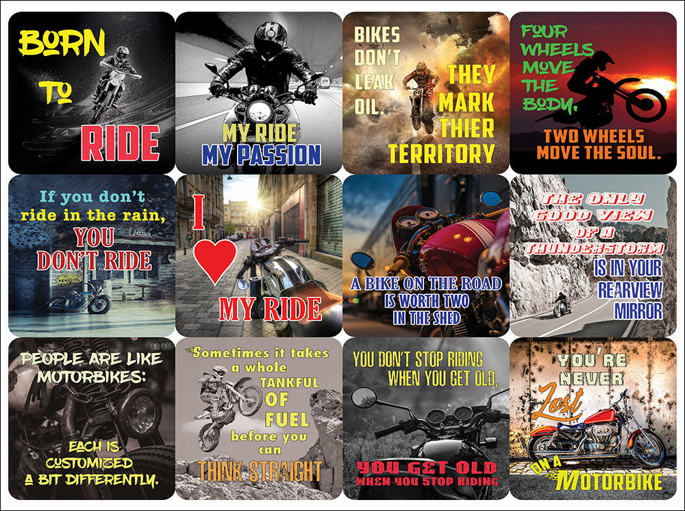 Creanoso Motorcycle Sayings Vinyl PVC Stickers (6-Sheets) - Large Size 10x11cm For Laptops, Mac Book, Graffiti, Skateboards, Cars, Bumpers, Bikes, Bicycles, Travel Case, Bicycle, Any Flat Surface