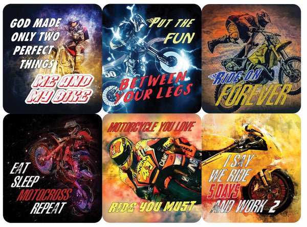 Creanoso Funny Motorcycle Sayings Vinyl PVC Stickers (6-Sheets) - Medium A6 Size approx. 4 x 4 inches DIY decoration decal for any flat surface laptops, skateboards, luggage, cars, bumpers, bikes
