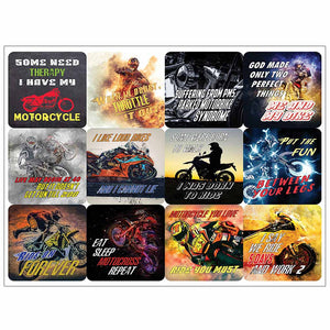 Creanoso Funny Motorcycle Sayings Vinyl PVC Stickers (12-Sheets) - Medium A6 Size approx. 4 x 4 inches DIY decoration decal for any flat surface laptops, skateboards, luggage, cars, bumpers, bikes