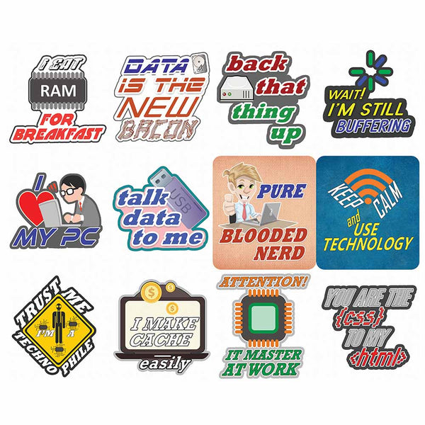 Creanoso I Love Technology Stickers Waterproof Vinyl PVC Stickers - Epic Collection Set for Tech Lovers - Great Laptop Stickers