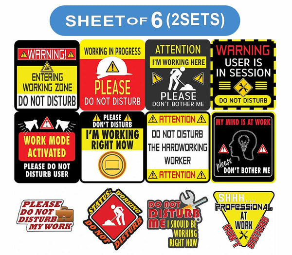 Creanoso Vinyl PVC Work Do Not Disturb Stickers (6-Sheets) - Medium A6 Size approx. 4 x 4 inches DIY decoration decal for any flat surface laptops, skateboards, luggage, cars, bumpers, bikes, bicycles