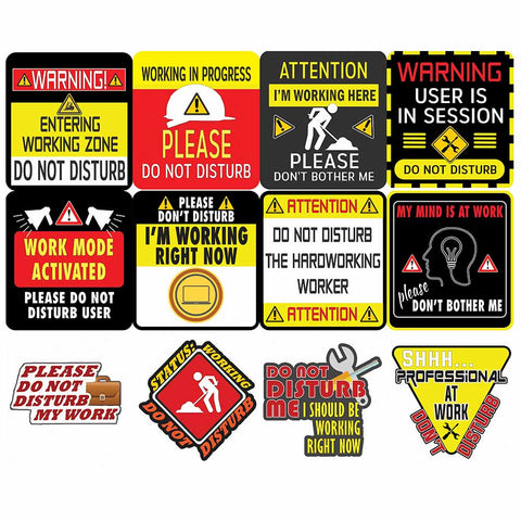 Creanoso Vinyl PVC Work Do Not Disturb Stickers (6-Sheets) - Medium A6 Size approx. 4 x 4 inches DIY decoration decal for any flat surface laptops, skateboards, luggage, cars, bumpers, bikes, bicycles