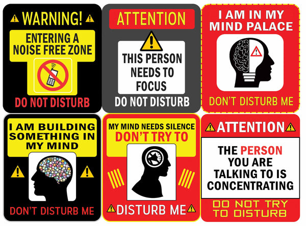 Creanoso Fun Donâ€™t Disturb Concentration Sayings Vinyl PVC Stickers (12-Sheets) - Medium A6 Size approx. 4 x 4 inches DIY decoration decal for any flat surface laptops, skateboards, luggage, cars