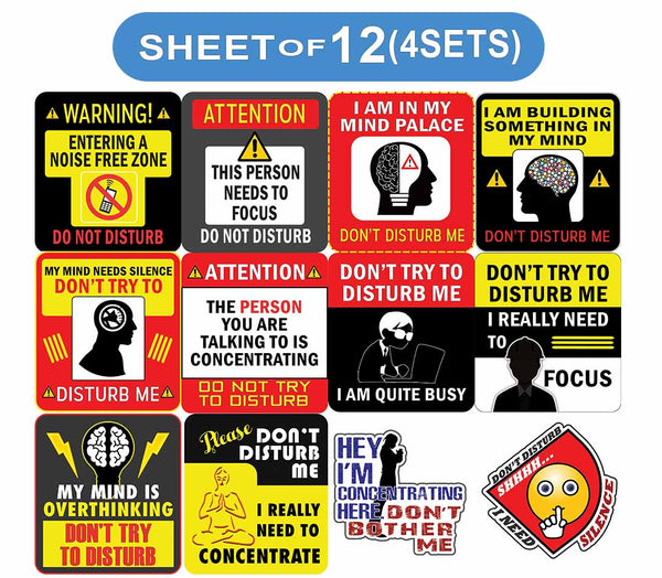 Creanoso Fun Donâ€™t Disturb Concentration Sayings Vinyl PVC Stickers (12-Sheets) - Medium A6 Size approx. 4 x 4 inches DIY decoration decal for any flat surface laptops, skateboards, luggage, cars