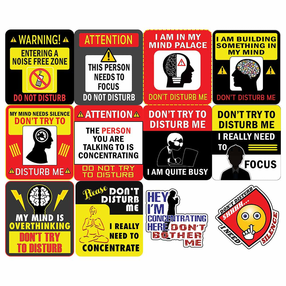 Creanoso Fun Donâ€™t Disturb Concentration Sayings Vinyl PVC Stickers (12-Sheets) - Medium A6 Size approx. 4 x 4 inches DIY decoration decal for any flat surface laptops, skateboards, luggage, cars