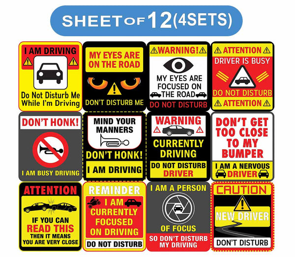 Creanoso Fun Donâ€™t Disturb Driving Sayings Vinyl PVC Stickers (12-Sheets) - Medium A6 Size approx. 4 x 4 inches DIY decoration decal for any flat surface laptops, skateboards, luggage, cars, bumpers