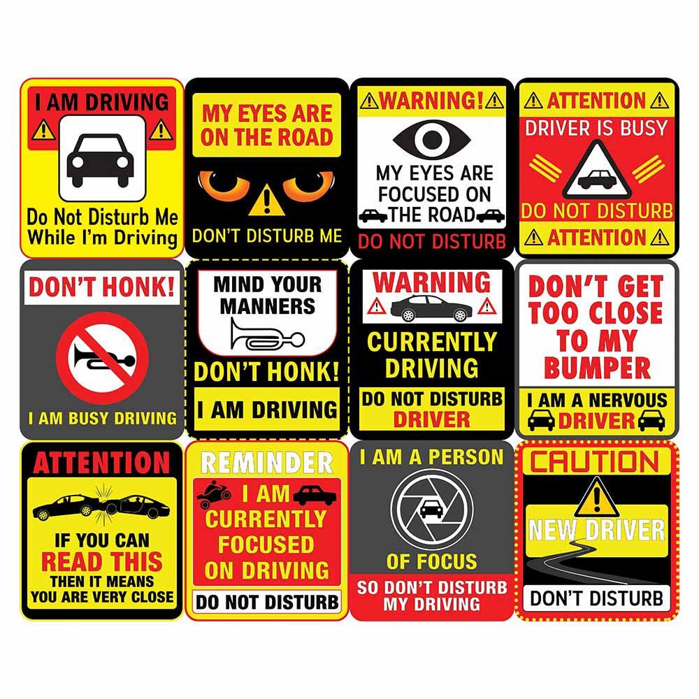 Creanoso Fun Donâ€™t Disturb Driving Sayings Vinyl PVC Stickers (12-Sheets) - Medium A6 Size approx. 4 x 4 inches DIY decoration decal for any flat surface laptops, skateboards, luggage, cars, bumpers