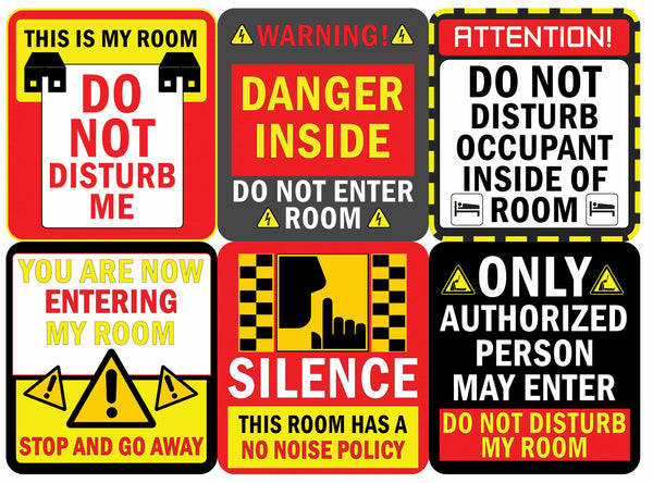 Creanoso Vinyl PVC My Room Do Not Disturb Stickers (6-Sheets) - Medium A6 Size approx. 4 x 4 inches DIY decoration decal for any flat surface laptops, skateboards, luggage, cars, bumpers, bikes