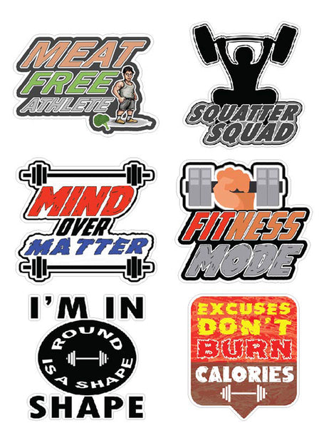 Funny Fitness Stickers - 8 Bulk Sets (12 des. x 8pcs ea.) - approx. A7-sized 3.55x 3.94 in. DIY decoration decal for any flat surface laptops, skateboards, luggage, cars, bumpers, bikes