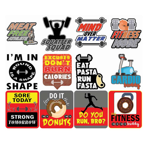 Creanoso Vinyl PVC Funny Fitness Stickers (6-Sheets) - Medium A6 Size approx. 4 x 4 inches DIY decoration decal for any flat surface laptops, skateboards, luggage, cars, bumpers, bikes, bicycles
