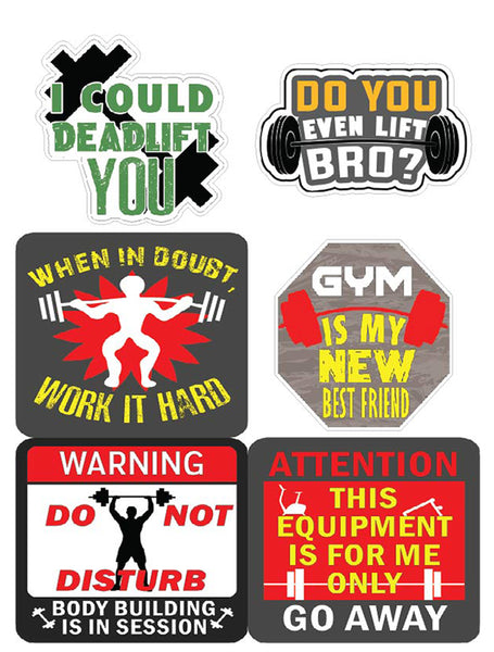 Gym Fitness Stickers - 8 Bulk Sets (12 des. x 8pcs ea.) - approx. A7-sized 3.55x 3.94 in. DIY decoration decal for any flat surface laptops, skateboards, luggage, cars, bumpers, bikes