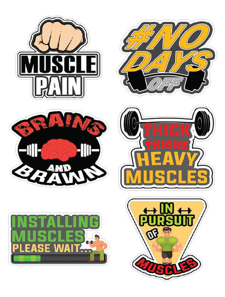 Muscle Man Gym Stickers - 8 Bulk Sets (12 des. x 8pcs ea.) - approx. A7-sized 3.55x 3.94 in. DIY decoration decal for any flat surface laptops, skateboards, luggage, cars, bumpers, bikes