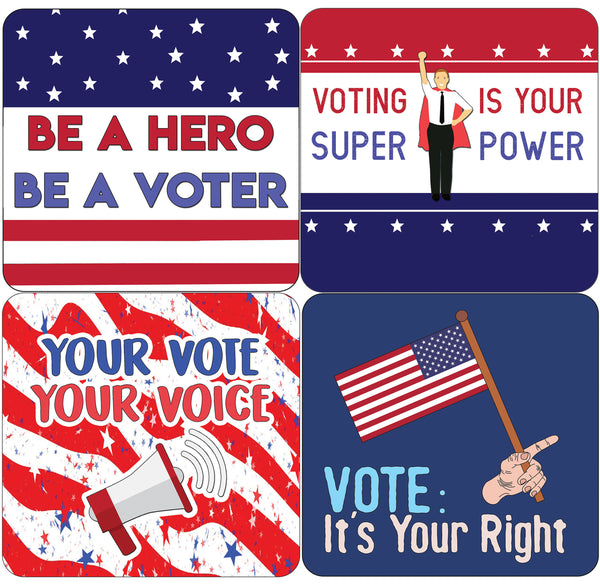 Creanoso Be A Hero -Be A Voter Stickers - 12 Designs x 2 Set (24 pcs) - Classroom Reward Incentives for Students and Children - Stocking Stuffers Party Favors & Giveaways for Teens & Adults