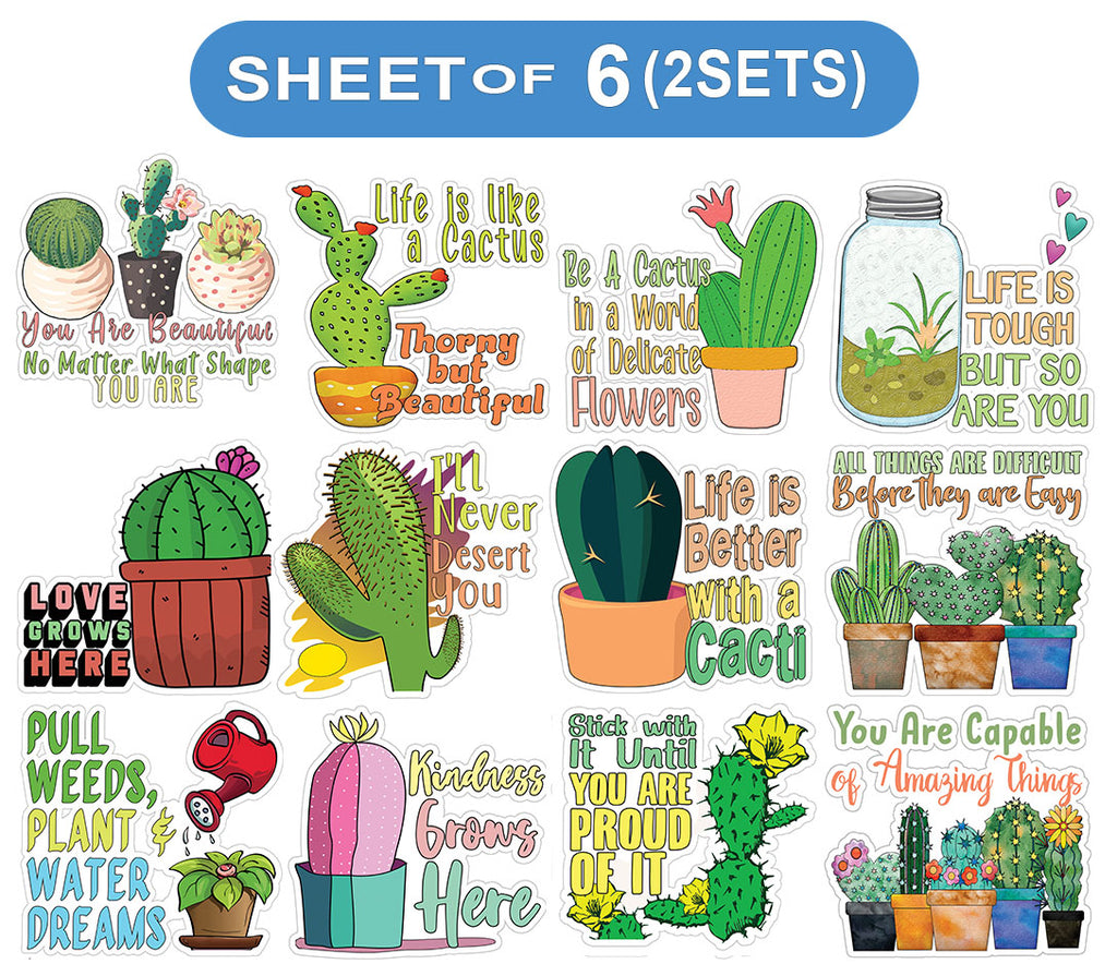 Creanoso Cactus and Succulent Stickers - 12 Stickers x 2 Sets (6-Sheet