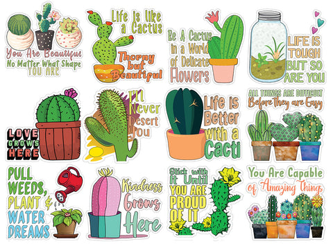 Creanoso Cactus and Succulent Stickers - 12 Stickers x 4 Sets (12-Sheets) - Premium Quality Gift Ideas for Children, Teens, & Adults for All Occasions - Stocking Stuffers Party Favor & Giveaways