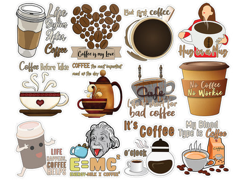 Creanoso Funny Coffee stickers - 12 Stickers x 4 Sets (12-Sheets) - Premium Quality Gift Ideas for Children, Teens, & Adults for All Occasions - Stocking Stuffers Party Favor & Giveaways