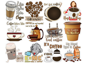 Creanoso Funny Coffee stickers - 12 Stickers (3-Sheets) - Stocking Stuffers Premium Quality Gift Ideas for Children, Teens, & Adults - Corporate Giveaways & Party Favors