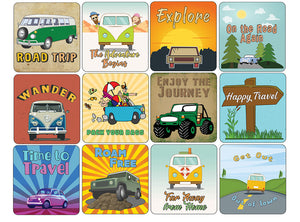 Creanoso Road Trip Stickers - 12 Stickers x 4 Sets (12-Sheets) - Premium Quality Gift Ideas for Children, Teens, & Adults for All Occasions - Stocking Stuffers Party Favor & Giveaways