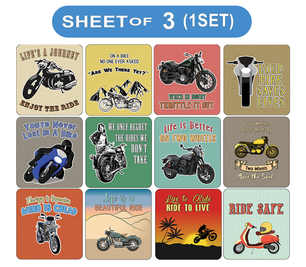 Creanoso Retro Biker Sticker - 12 Stickers (3-Sheets) - Stocking Stuffers Premium Quality Gift Ideas for Children, Teens, & Adults - Corporate Giveaways & Party Favors