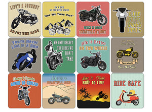 Creanoso Retro Biker Sticker - 12 Stickers x 4 Sets (12-Sheets) - Premium Quality Gift Ideas for Children, Teens, & Adults for All Occasions - Stocking Stuffers Party Favor & Giveaways