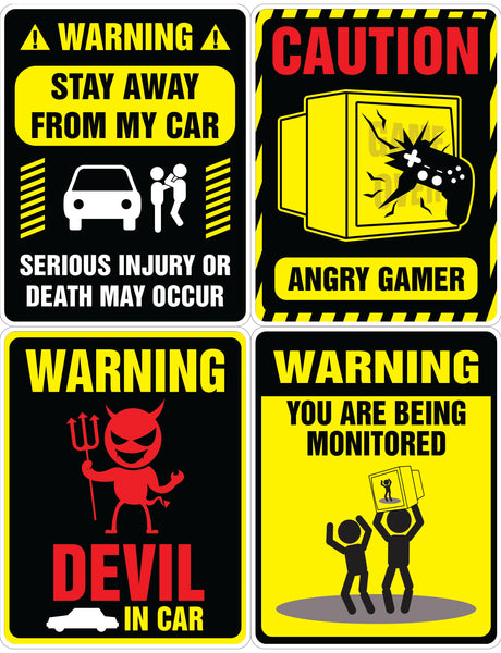 Funny warning signs Stickers - 12 Designs x 1 Set (48 pcs)