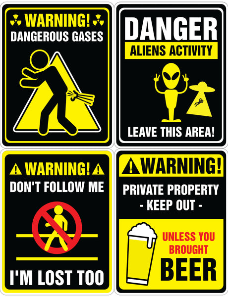 Funny warning signs Stickers - 12 Designs x 1 Set (48 pcs)