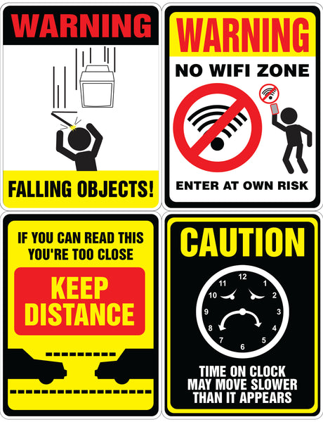 Funny warning signs Stickers - 12 Designs x 1 Set (48 pcs)