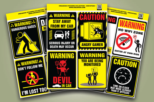 Funny warning signs Stickers - 12 Designs x 1 Set (48 pcs)