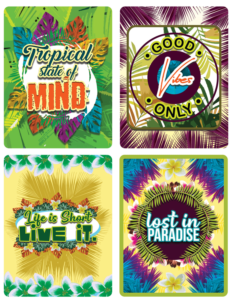Tropical Theme Design Stickers- 12 Designs x 1 Set (12 pcs) – Creanoso