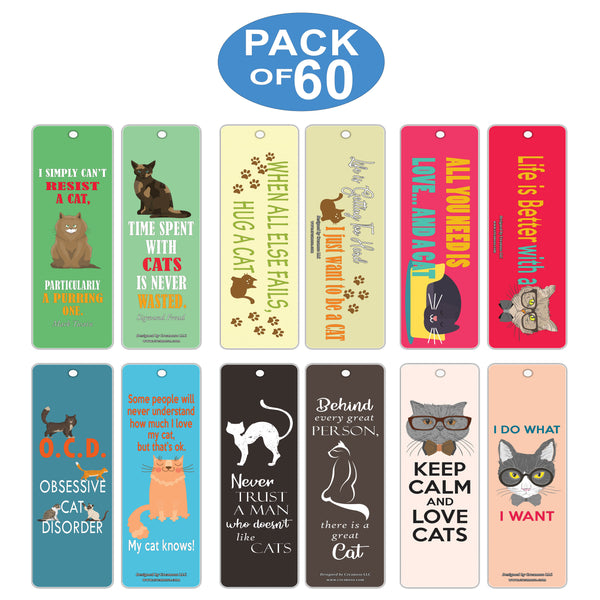 Creanoso Cat Bookmarks - Inspirational Sayings About Being A Cat Lover - Bookmark Card Bulk Set